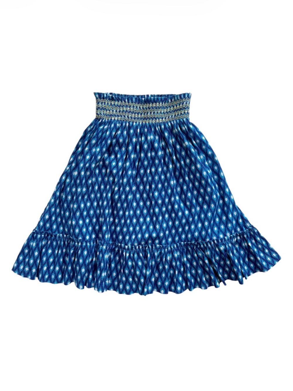 Mini Boden Smocked Waist Blue Ruffle Skirt size 6/7